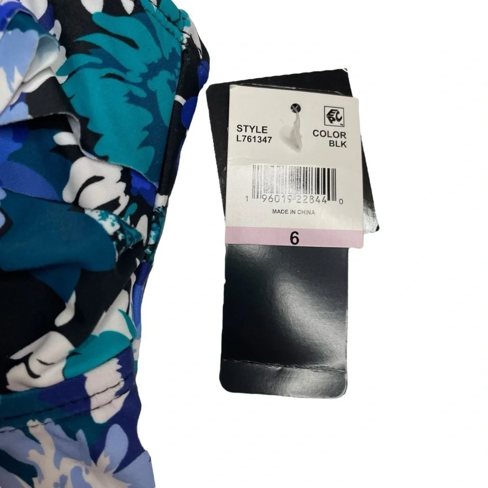 Island Escape Tahiti Ruffled Underwire Tankini Top Blue Floral Size 6 New